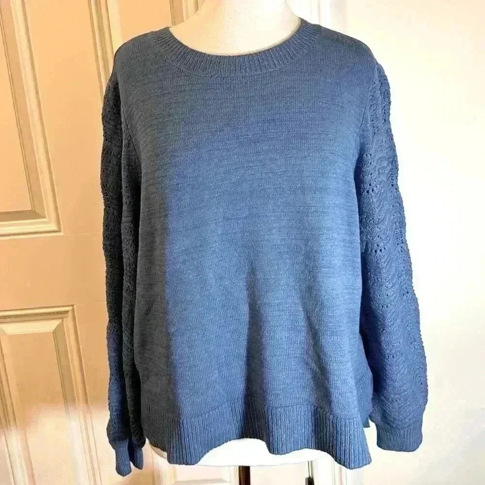 Christian Siriano New York size XXL long sleeve blue pointelle sweater, …